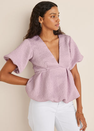 Textured V-Neck Top - Lilac - thumbnail-9