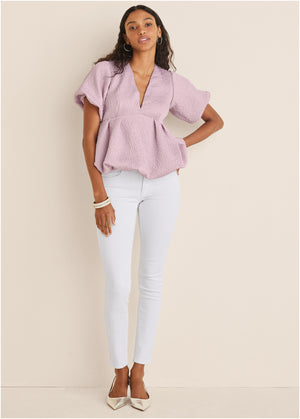 Textured V-Neck Top - Lilac - thumbnail-3