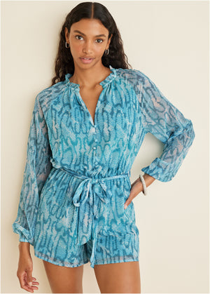 Crinkle Chiffon Romper - Water Snake - thumbnail-1