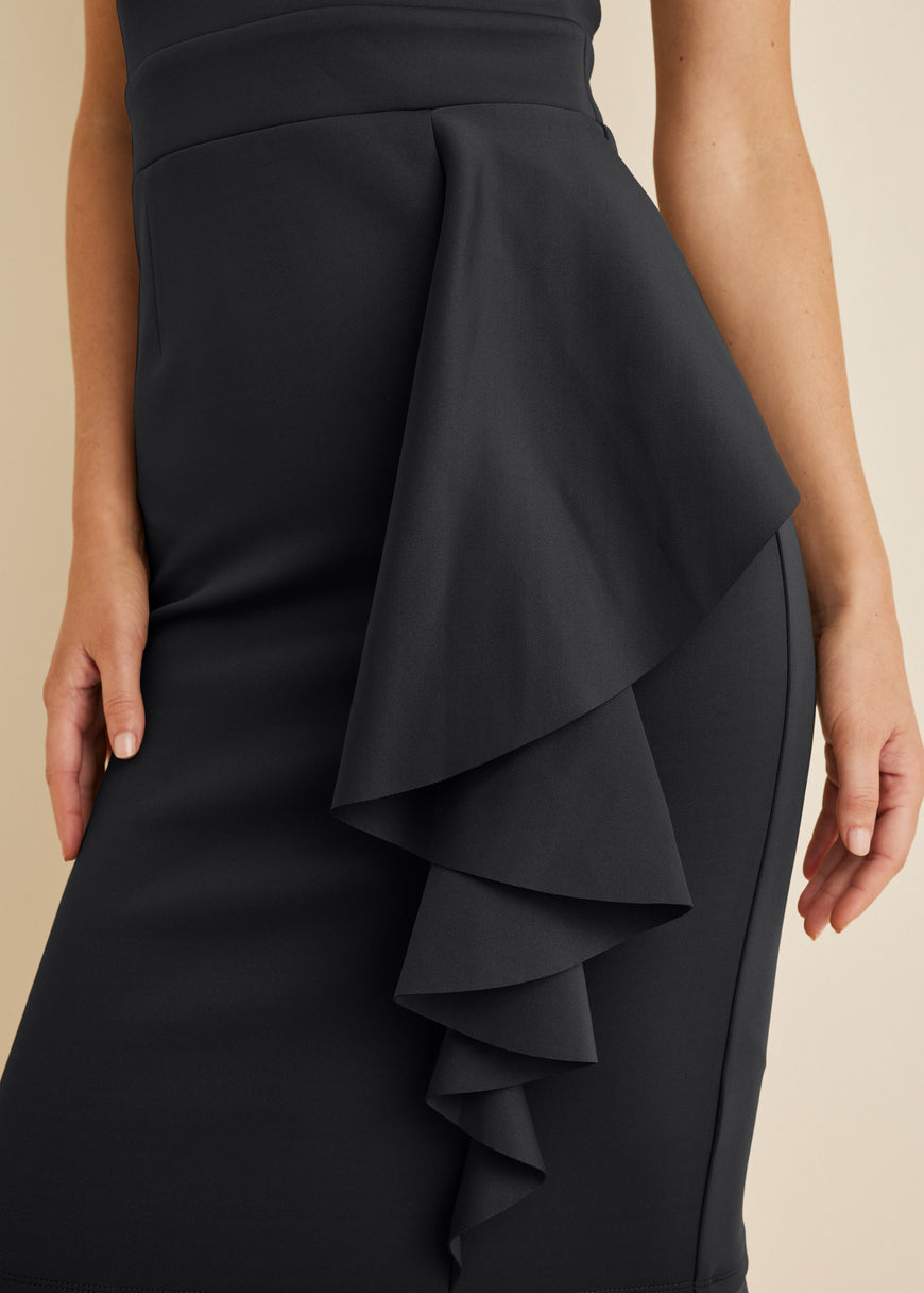 Robe midi à volants et découpes - Noir