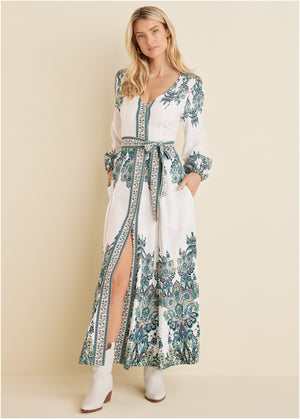 Tie-Waist Maxi Dress - White Multi - thumbnail-4