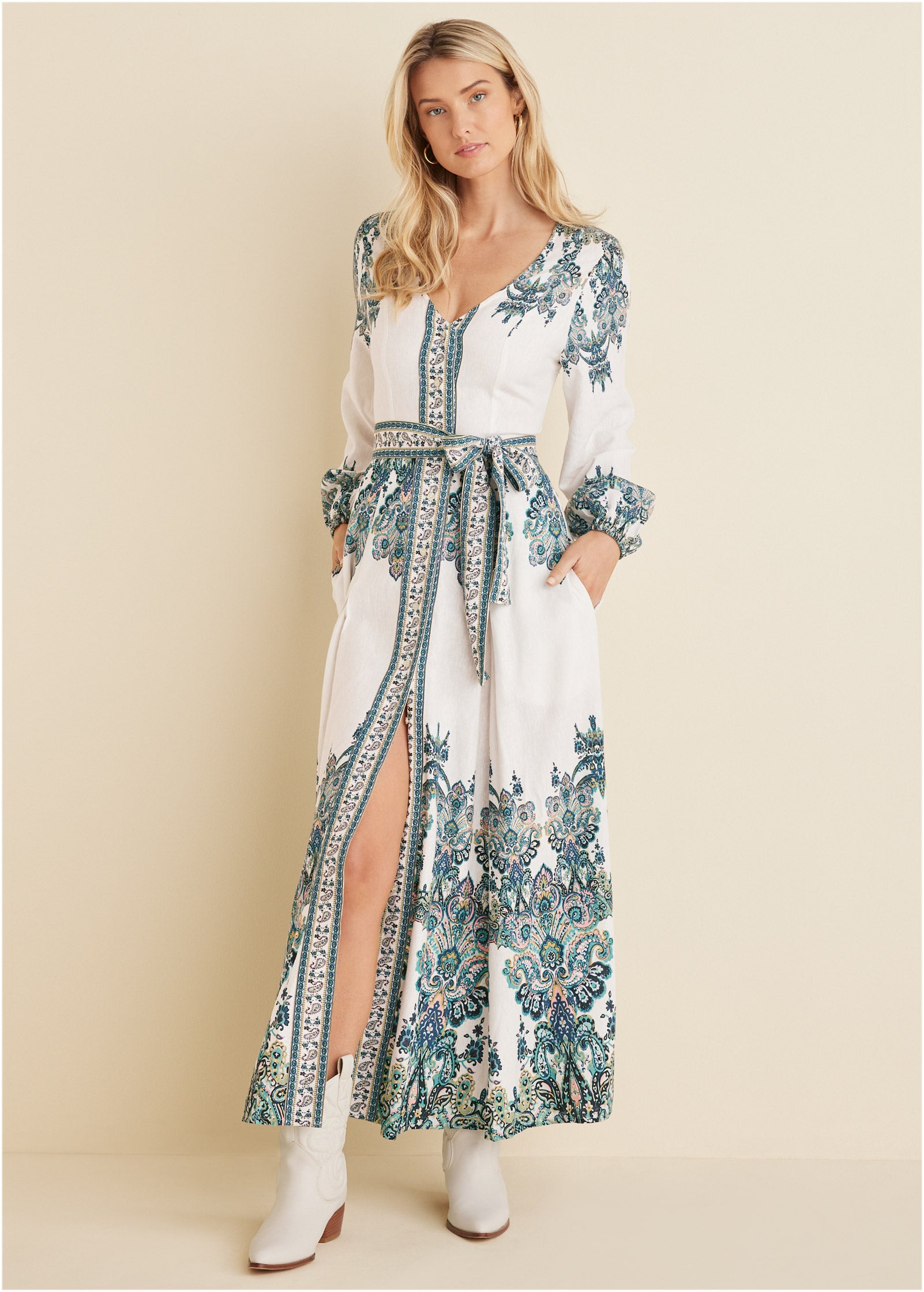 Tie-waist maxi dress - White Multi