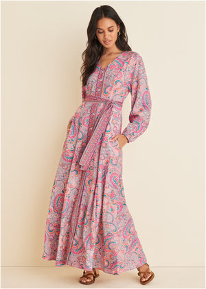 Robe longue à taille nouée - Venetian Paisley - thumbnail-1