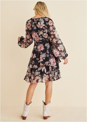 Floral wrap dress - Black Multi - thumbnail-2