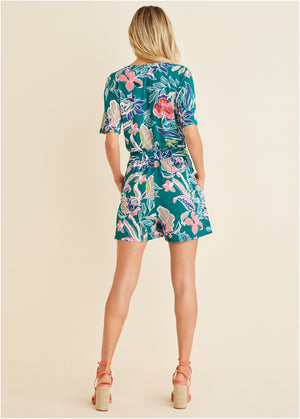 Tie Waist Romper - Paradise Floral - thumbnail-2