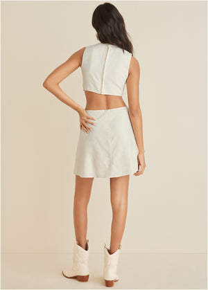 Linen Cutout Mini Dress - Cream - thumbnail-2