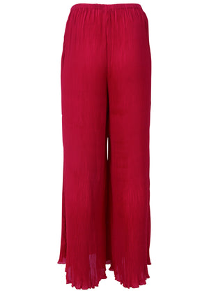 Plisse Wide Leg Pants - Red - thumbnail-4