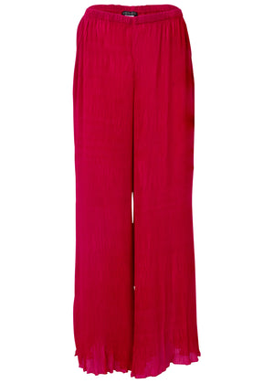 Plisse Wide Leg Pants - Red - thumbnail-3