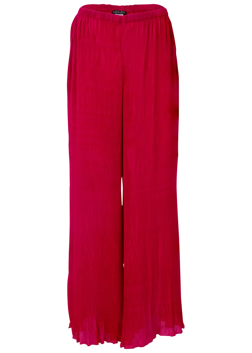 Plisse Wide Leg Pants - Red