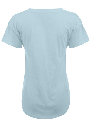 T-shirt col V en coton flammé - Bleu clair - thumbnail-3