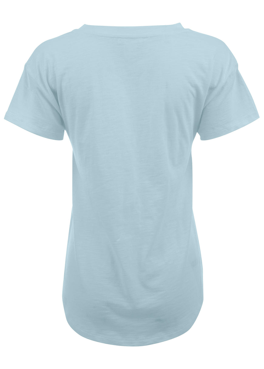 T-shirt col V en coton flammé - Bleu clair