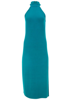 High neck midi dress - Teal - thumbnail-4