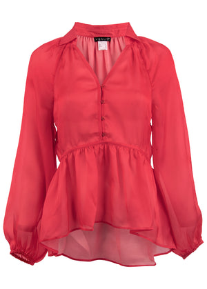 Blouse haute-basse - Rouge - thumbnail-3