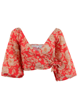 Linen Wrap Top - Venetian Floral - thumbnail-3