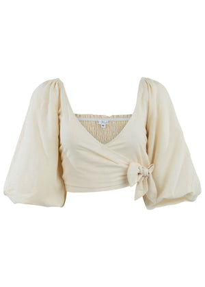 Linen Wrap Top - Cream - thumbnail-3