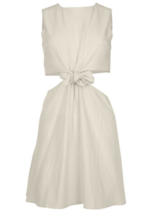 Linen cutout mini dress - Cream - thumbnail-4