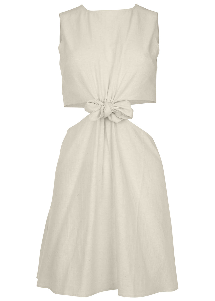 Linen Cutout Mini Dress - Cream