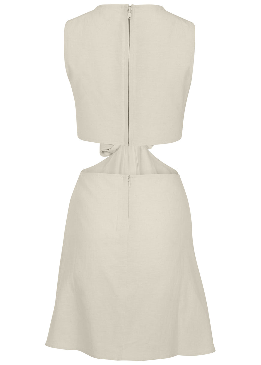 Linen Cutout Mini Dress - Cream