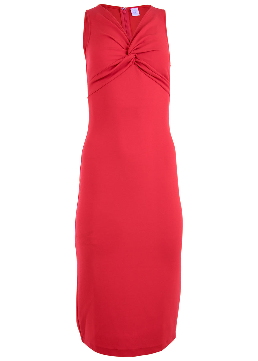 Twist Front Midi Dress - Red