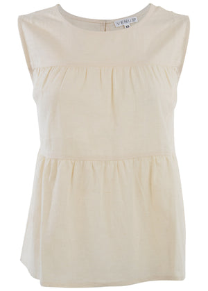 Linen Tiered Tank Top - Cream - thumbnail-4