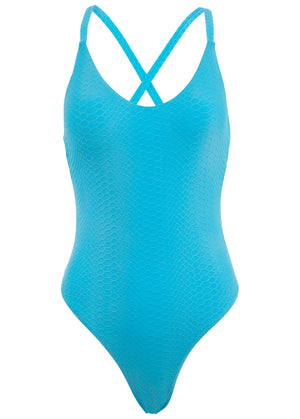 High-leg one-piece - Aqua - thumbnail-3