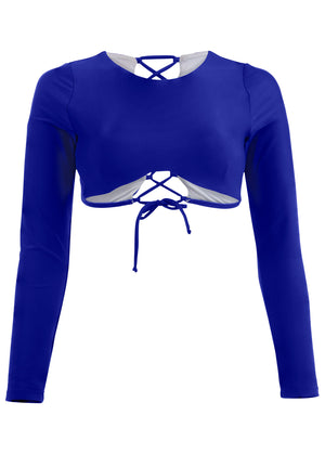 Lace-Up Rash Guard Top - Cobalt Blue - thumbnail-4