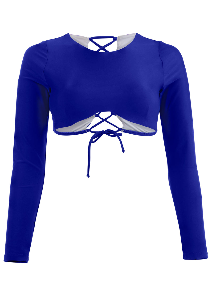 Lace-Up Rash Guard Top - Cobalt Blue