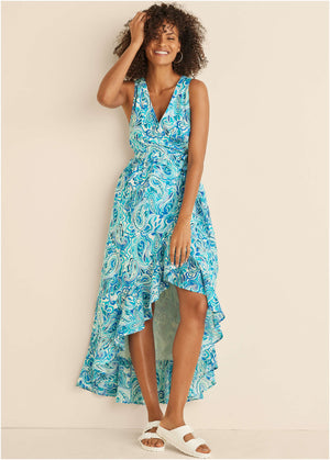 High-low wrap dress - Pisces Paisley - thumbnail-1