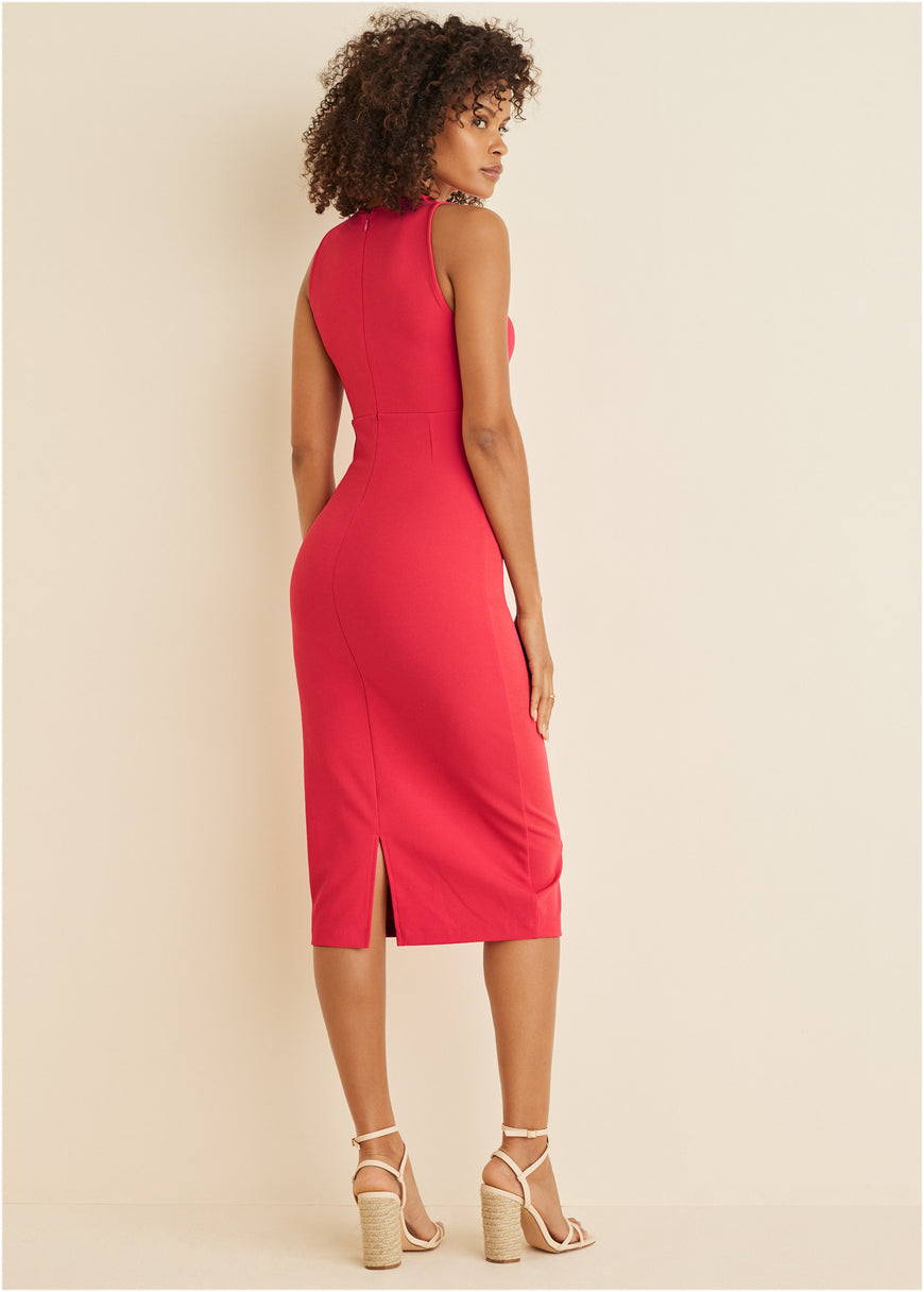 Twist Front Midi Dress - Red