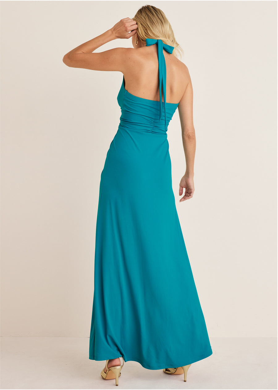 Plunging Knot Maxi Dress - Teal