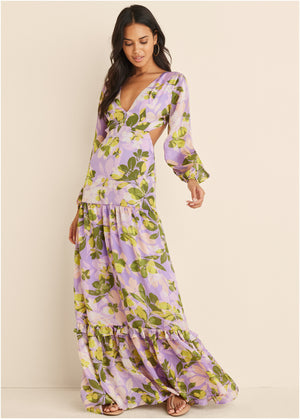 Sherbet satin maxi dress - Fathoms Below Floral - thumbnail-1