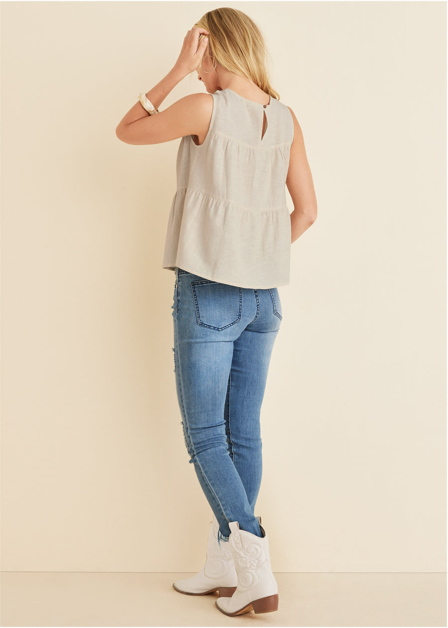 Linen Tiered Tank Top - Cream