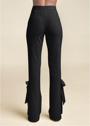 Tie Bow Hem Pants - Black - thumbnail-3