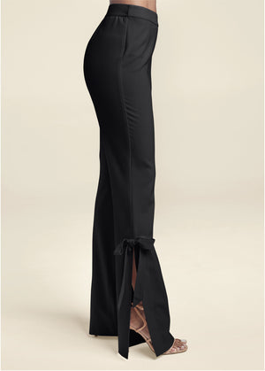 Tie Bow Hem Pants - Black - thumbnail-4