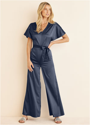 Flutter Sleeve Jumpsuit - Navy - thumbnail-1