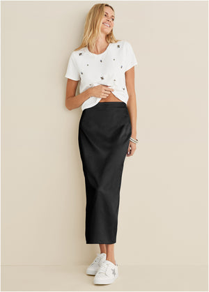 Midi Slip Skirt - Black - thumbnail-1