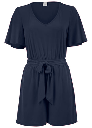 Tie Waist Romper - Navy - thumbnail-4