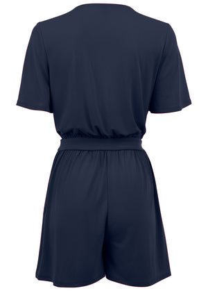 Tie Waist Romper - Navy - thumbnail-5