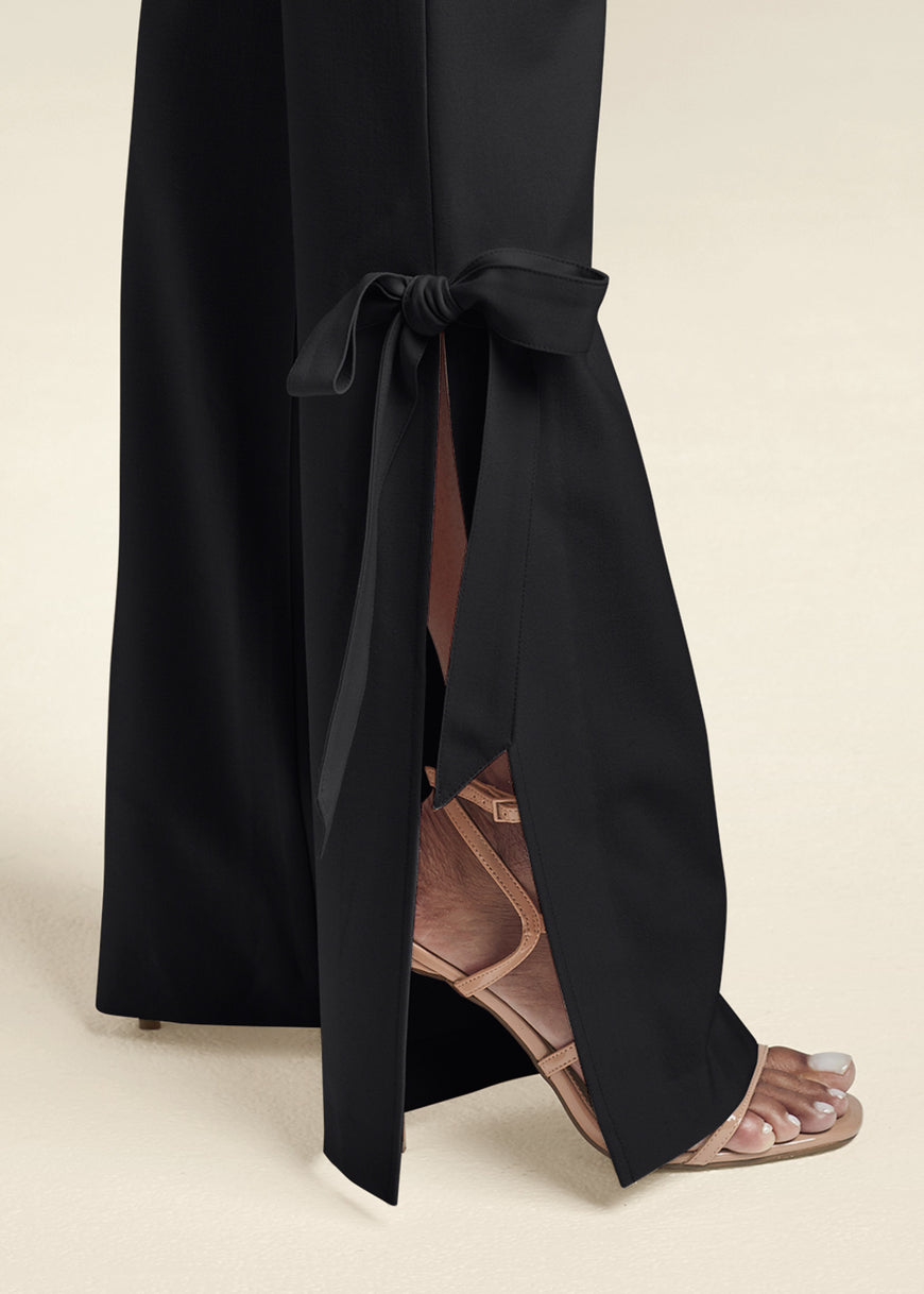 Tie Bow Hem Pants - Black