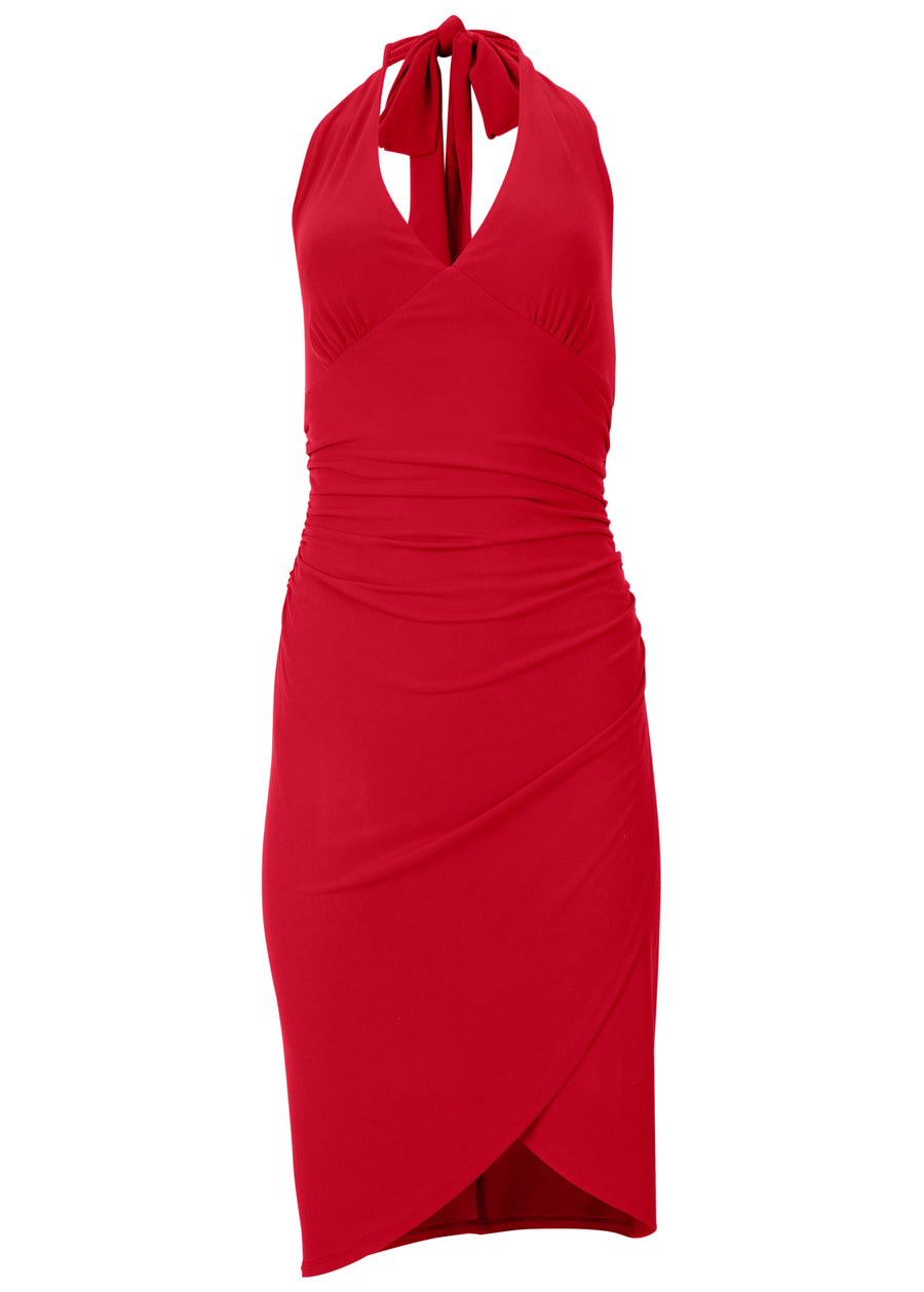 Halter Wrap Dress - Red