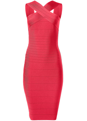 Cross-Neck Bandage Dress - Red - thumbnail-3