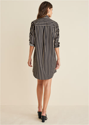 Shirt Dress - Tan Black Stripe - thumbnail-2