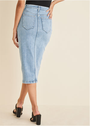 Denim Midi Skirt - Light Wash - thumbnail-3