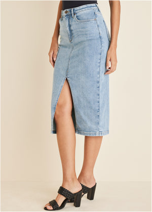 Denim Midi Skirt - Light Wash - thumbnail-4