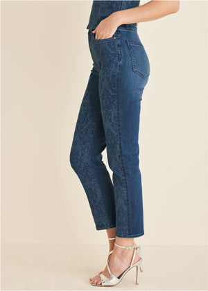 Lace Print Straight Jeans - Medium Wash - thumbnail-4