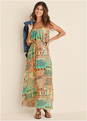 Paisley print maxi dress - Blue & Orange - thumbnail-4