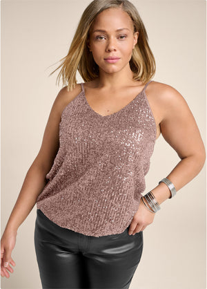 Sequin Tank Top - Rose Gold - thumbnail-6