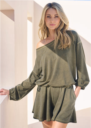 Off-Shoulder Short Set - Olive - thumbnail-6