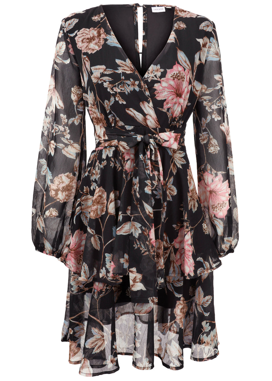 Robe portefeuille fleurie - Noir Multi