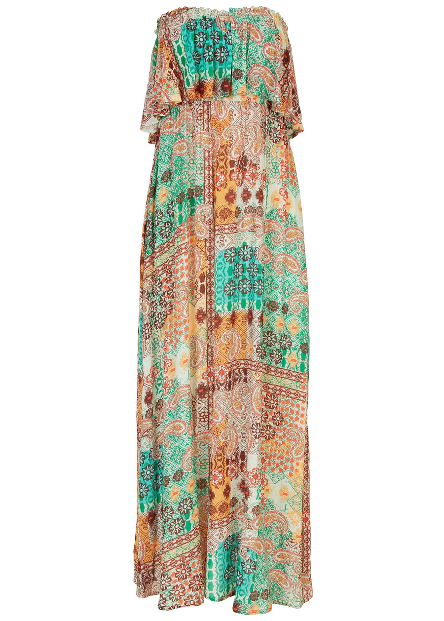 Paisley Print Maxi Dress - Blue & Orange